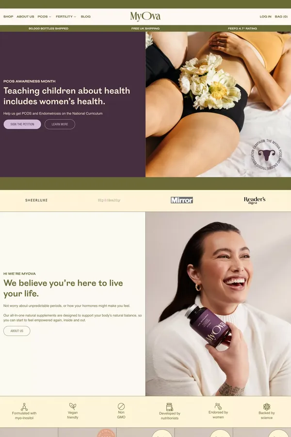 MyOva PCOS Tablets - Myo-Inositol for PCOS & Fertility Support - Ecommerce design inspiration