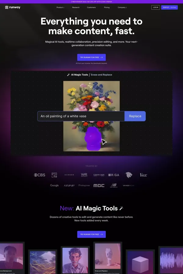 Runway - Online Video Editor | Everything you need to edit video, fast. - Landing design inspiration