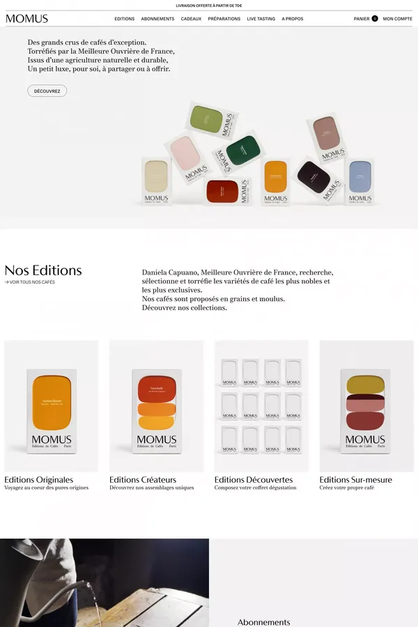 MOMUS – Edition de cafés d’exception - agriculture naturelle et bio - Ecommerce design inspiration