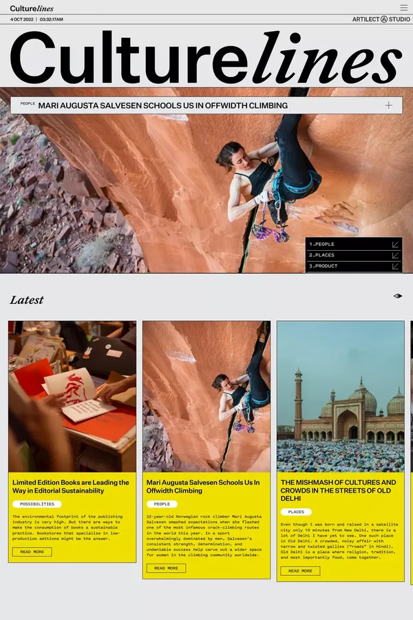 Culturelines | The paths we follow, the people we meet, & the things we discover along the way. - Blog design inspiration