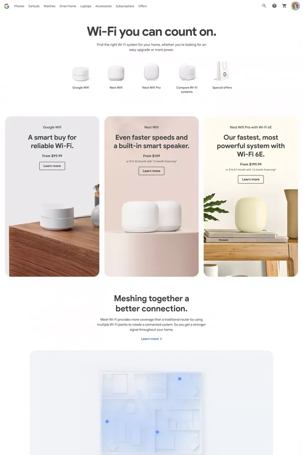 Stay Connected with Google Wi-Fi Systems - Google Store - Ecommerce design inspiration