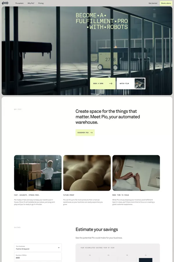 Pio© | Warehouse Automation - Free Your Business - Landing design inspiration