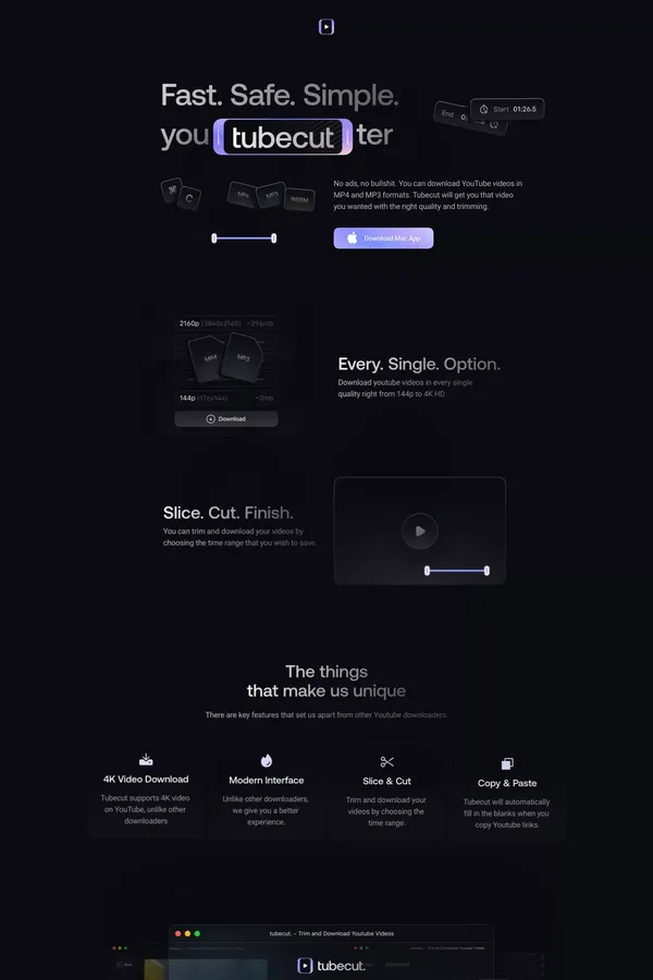 tubecut. - Youtube Video Downloader for macOS - Landing design inspiration