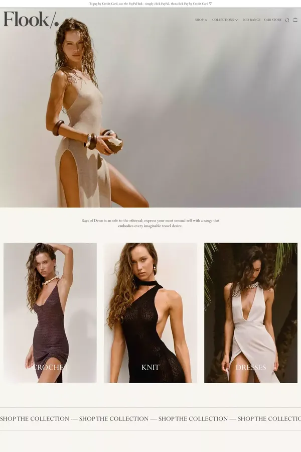 Flook is a contemporary range of ethically-made Swimwear & Beachwear
– Flook The Label - Ecommerce design inspiration