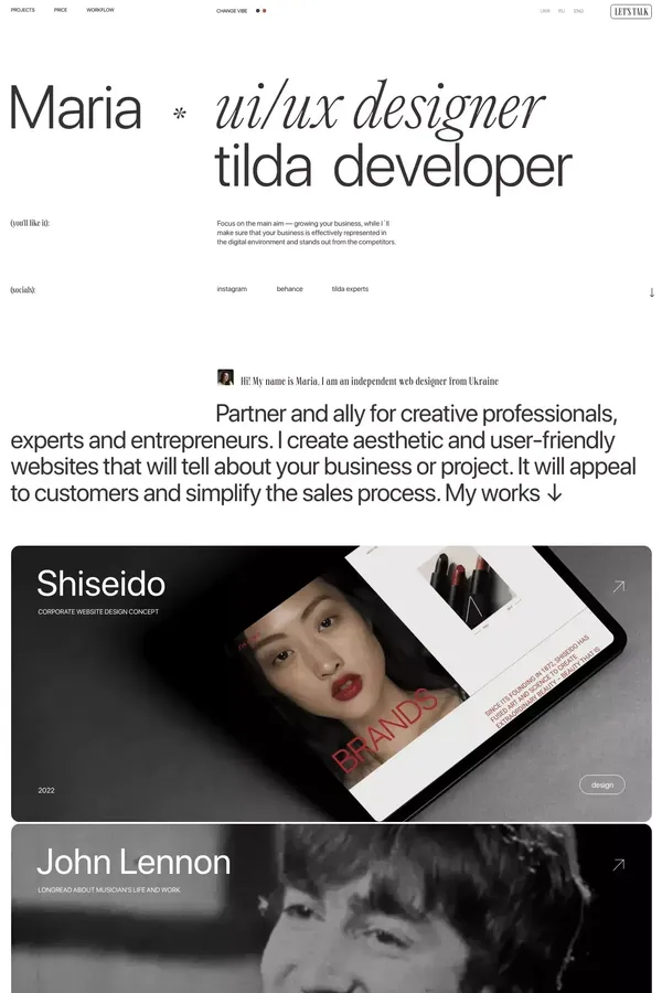 Maria — ui/ux designer. Tilda developer - Portfolio design inspiration