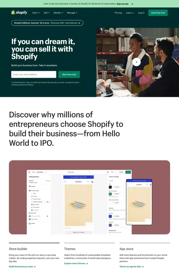 Start and grow your e-commerce business - 14-Day Free Trial - Landing design inspiration