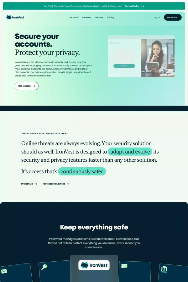 Secure your accounts. Protect your identity. â IronVest - website design inspiration