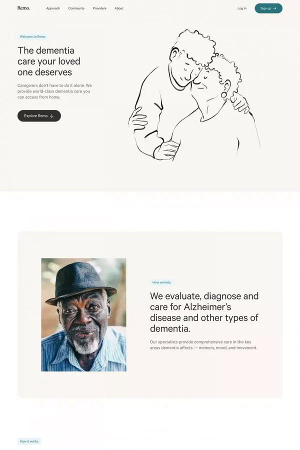 Better Dementia Care - Remo Health - Landing design inspiration