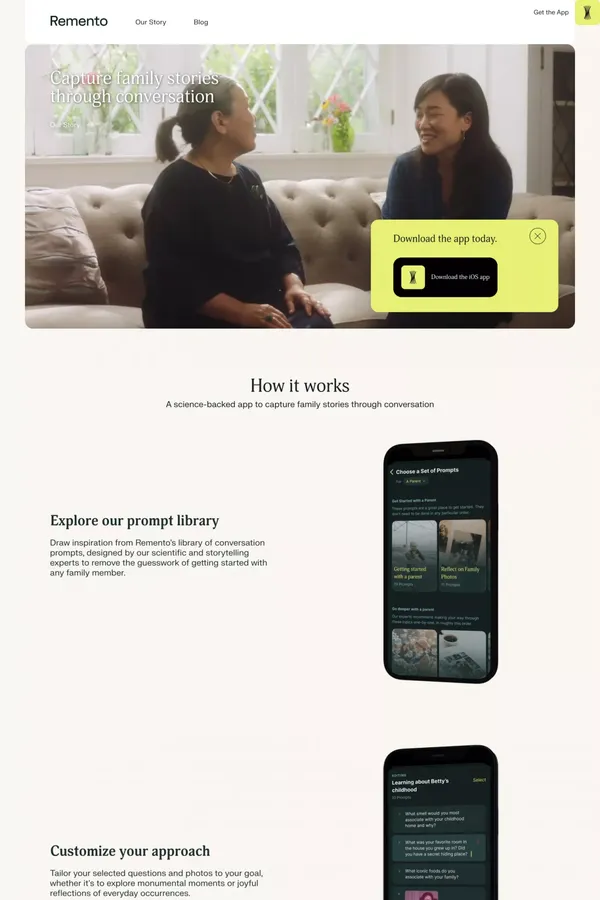 Remento: Capture family stories - Landing design inspiration