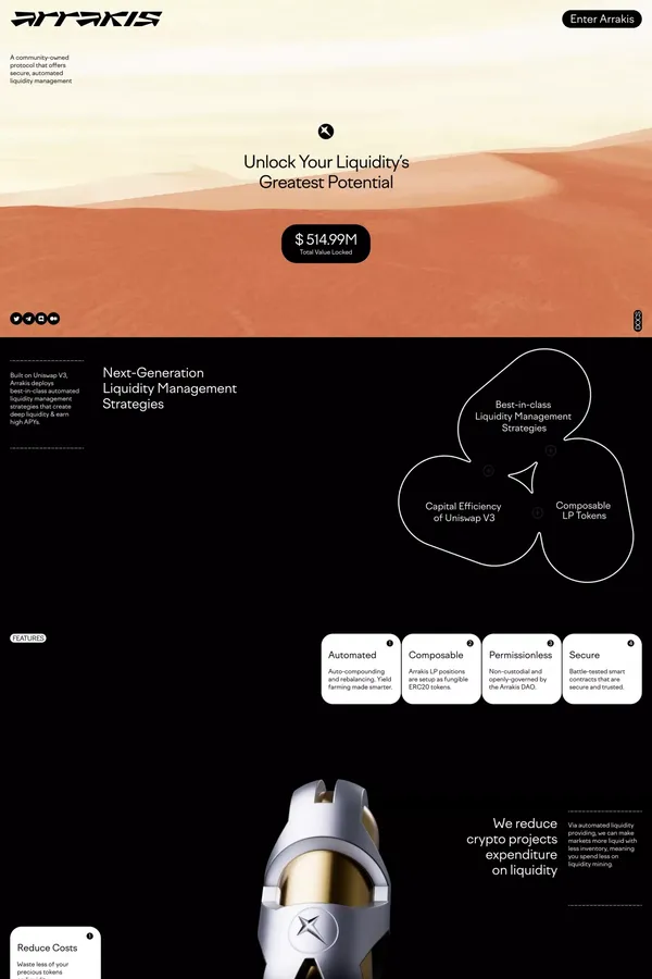 Arrakis Finance - Web3's Liquidity Layer - Landing design inspiration