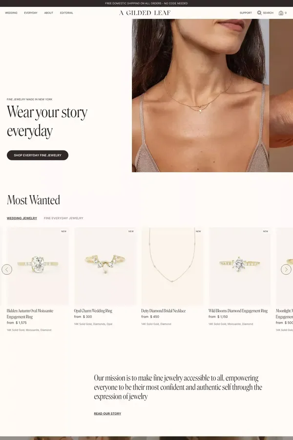 A Gilded Leaf | Wedding  & Everyday Fine Jewelry - Ecommerce design inspiration
