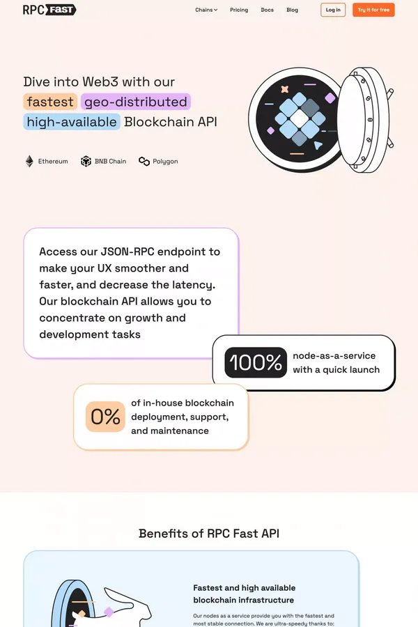 Blockchain API and Node Infrastructure - Node as a Service | RPC Fast - Landing design inspiration