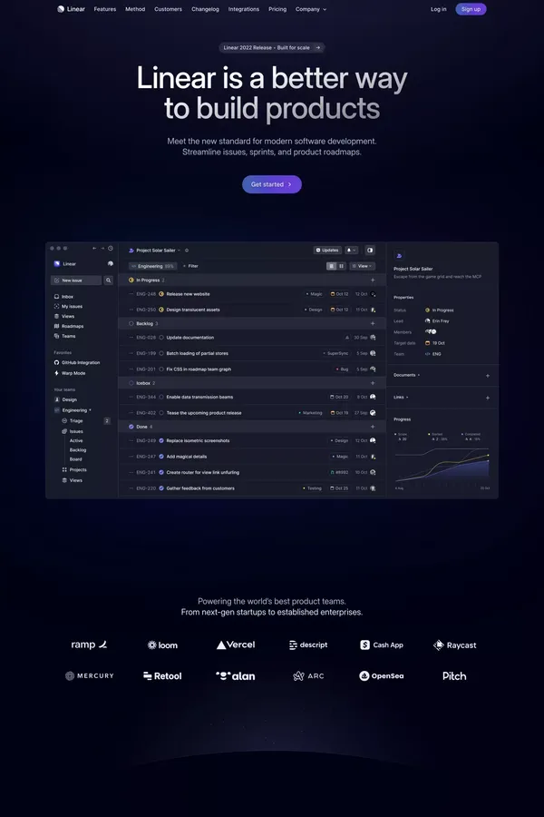 Linear ⋅ A better way to build products - Landing design inspiration