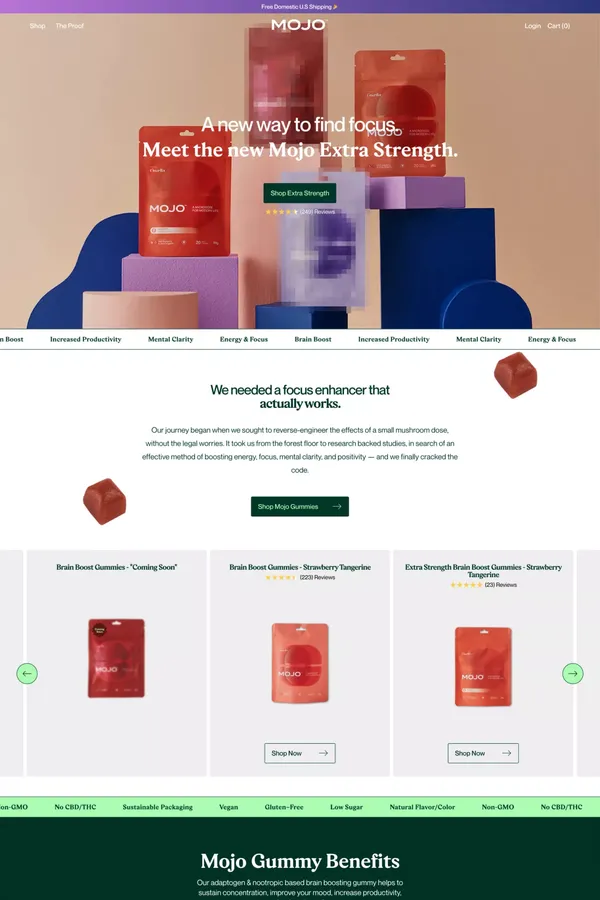 Mojo | Brain Boosting Mushroom Gummies - Ecommerce design inspiration