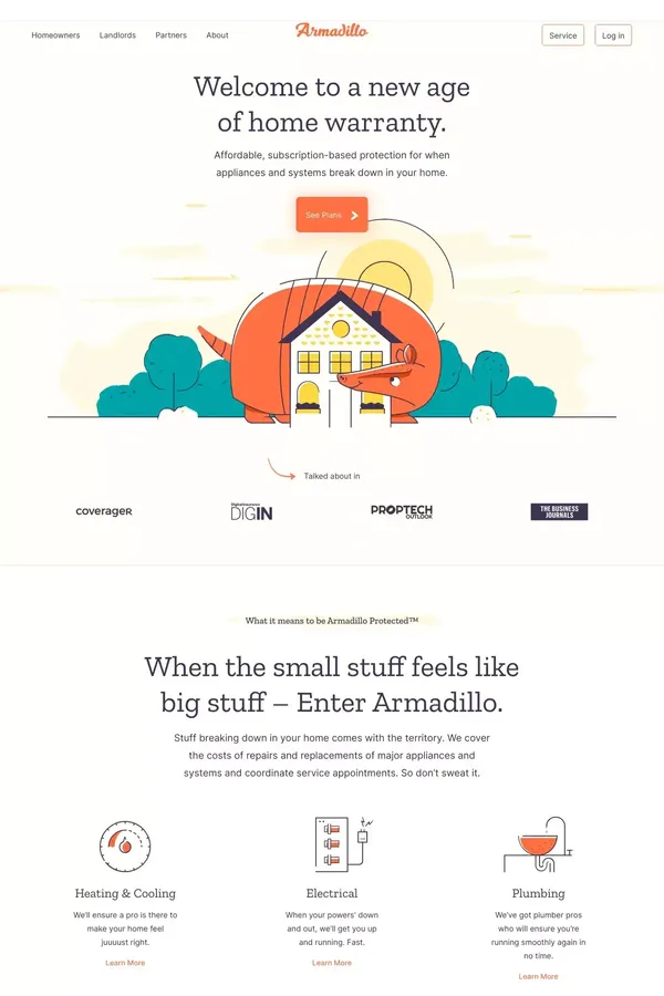 Armadillo Home Warranties | The New Age Home Warranty Plan - Landing design inspiration