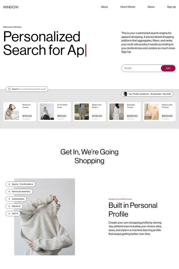 Window - A personalized shopping platform - Landing design inspiration