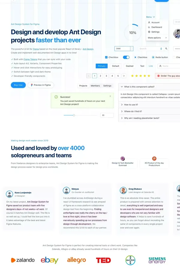 Ant Design System for Figma - UI Kit - Template design inspiration