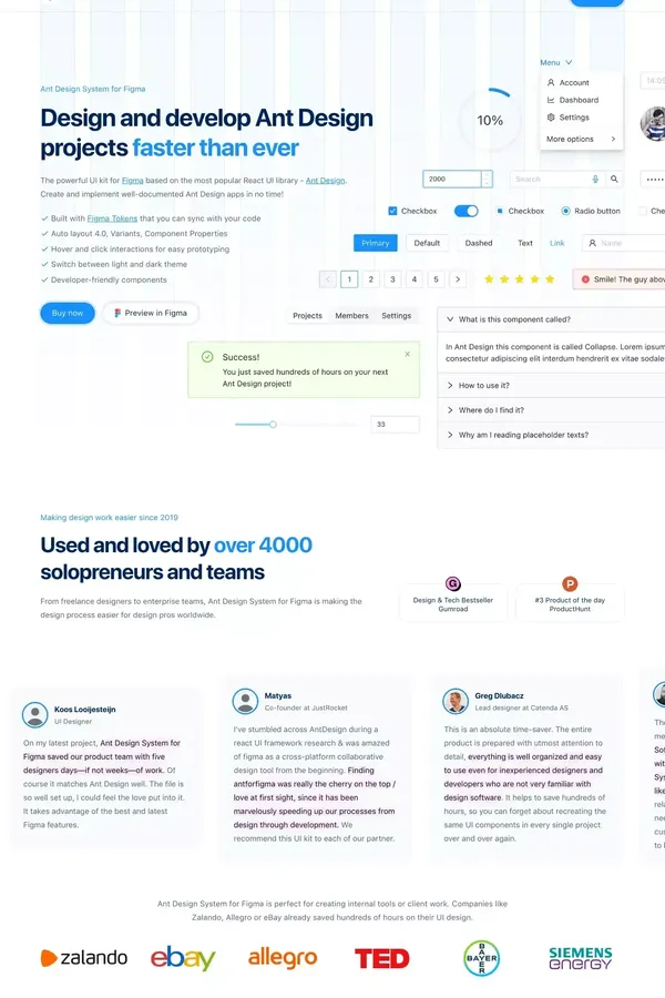 Ant Design System for Figma - UI Kit - Landing design inspiration