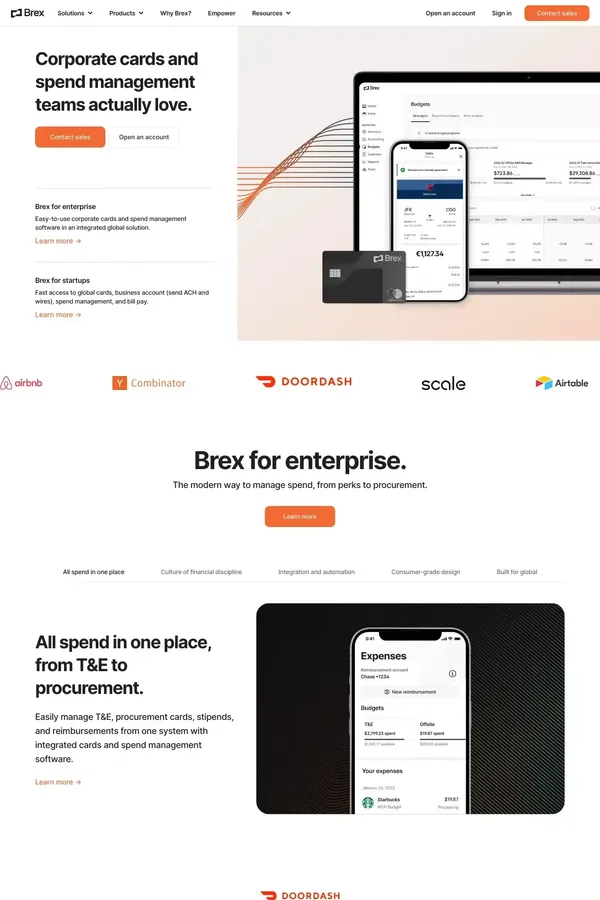 Business credit cards and spend management software | Brex - Landing design inspiration