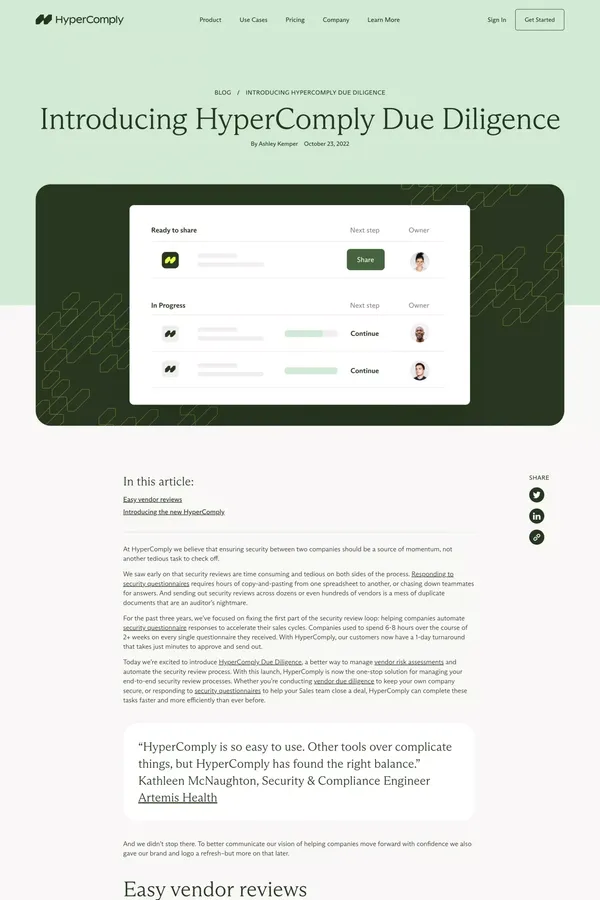 Introducing HyperComply Due Diligence | HyperComply Blog - Blog Post design inspiration
