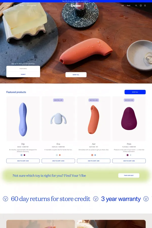 Dame Products – Get In Touch With Yourself - Ecommerce design inspiration