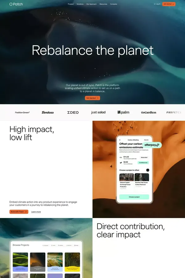 Patch | The platform that powers climate action - Landing design inspiration