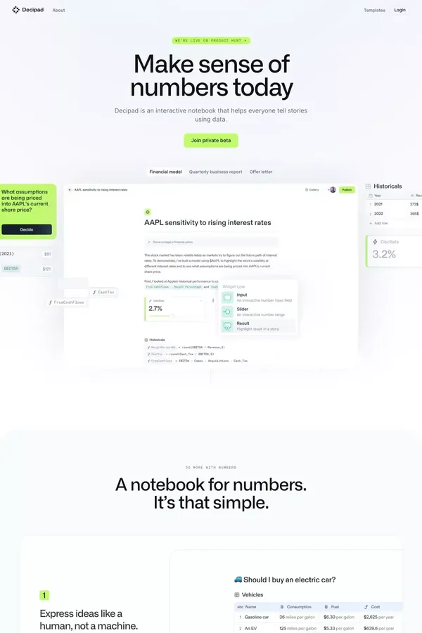 Decipad — Make sense of numbers - Landing design inspiration
