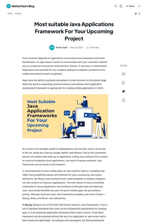Most suitable Java Applications Framework For Your Upcoming Project - Blog Post design inspiration