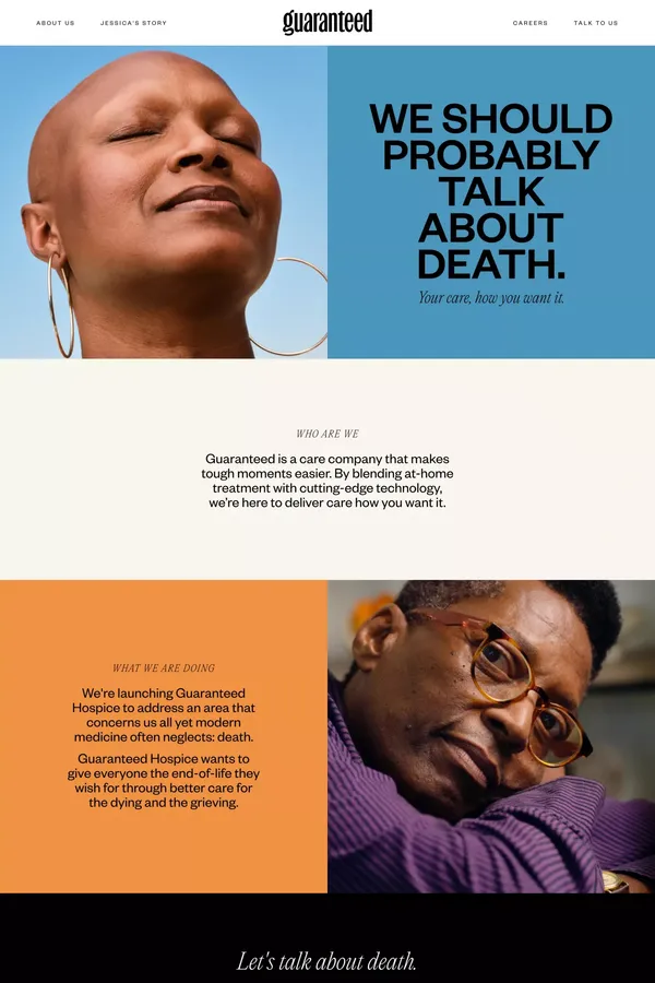 Guaranteed: End-of-life care, how you want it. - Landing design inspiration