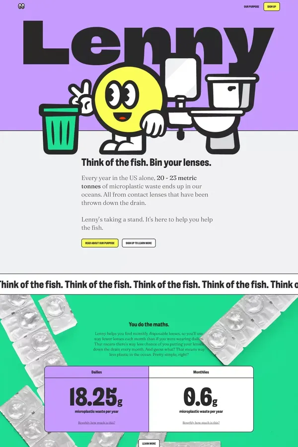 Lenny Contacts | Taking a Stand Against Microplastic Waste - Landing design inspiration