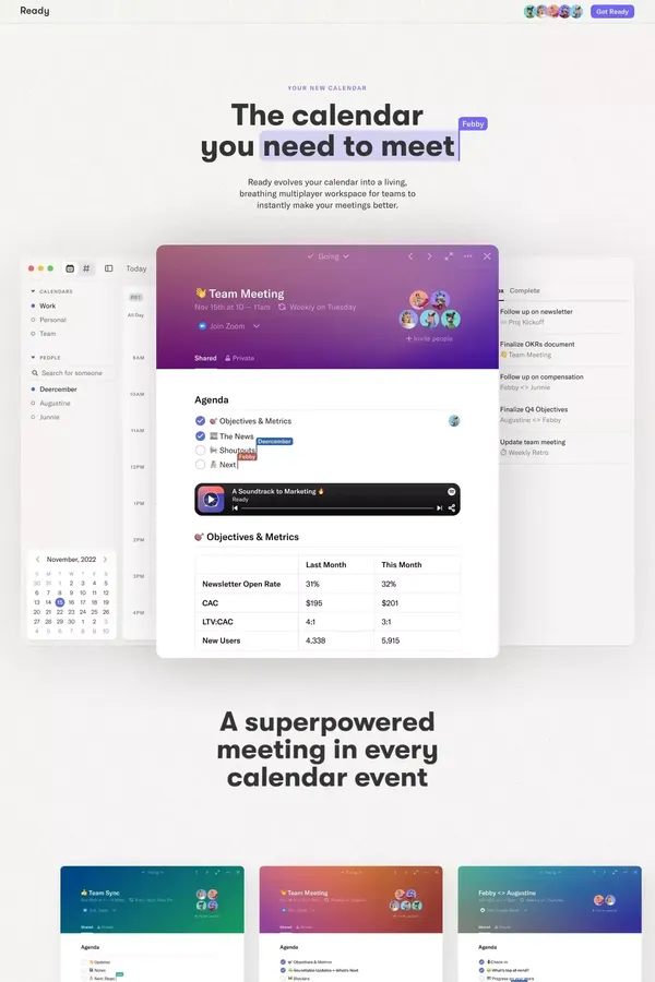 Ready — The calendar you need to meet - website design inspiration