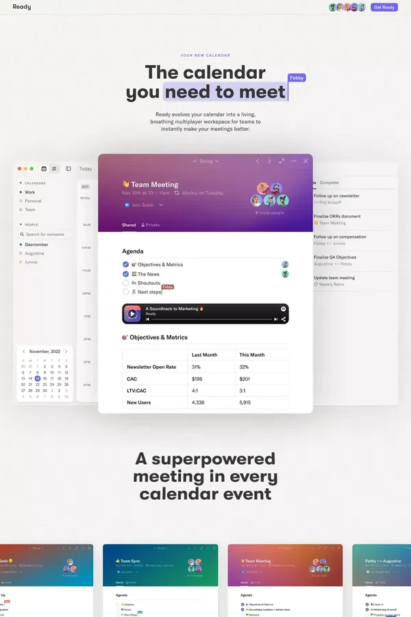 Ready — The calendar you need to meet - Landing design inspiration