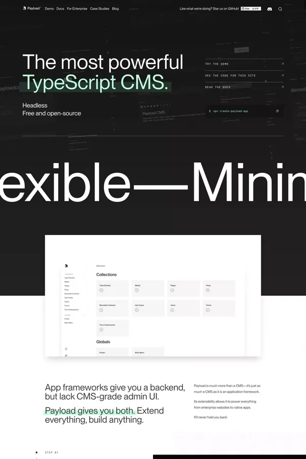 Payload CMS | Node & React TypeScript Headless CMS - Landing design inspiration