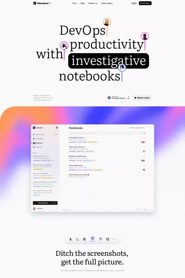 Fiberplane - Collaborative Notebooks for debugging your infrastructure - Landing design inspiration