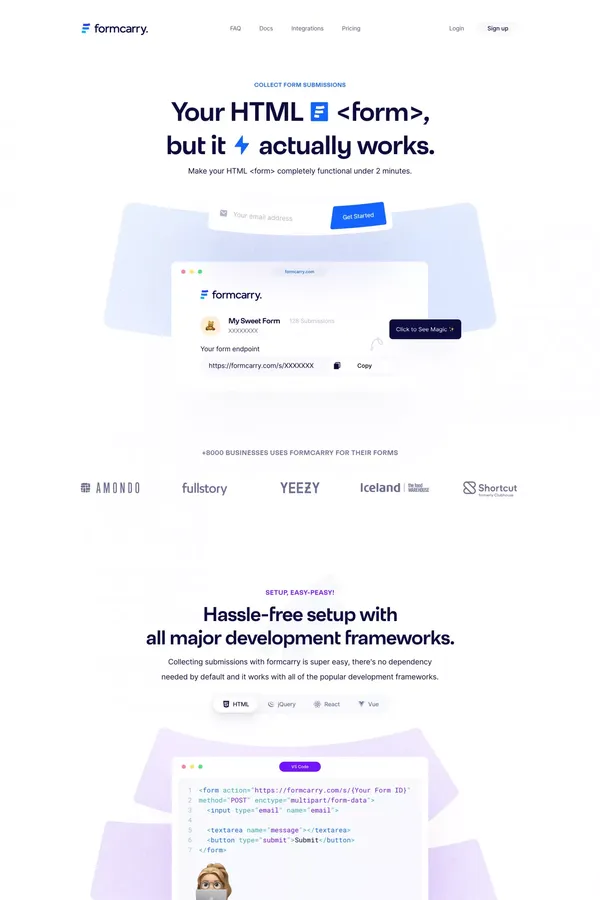 Formcarry. | Hassle-free HTML Forms - Landing design inspiration