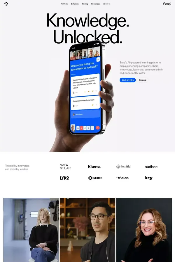 Personalized, collaborative learning | Sana Labs - Landing design inspiration