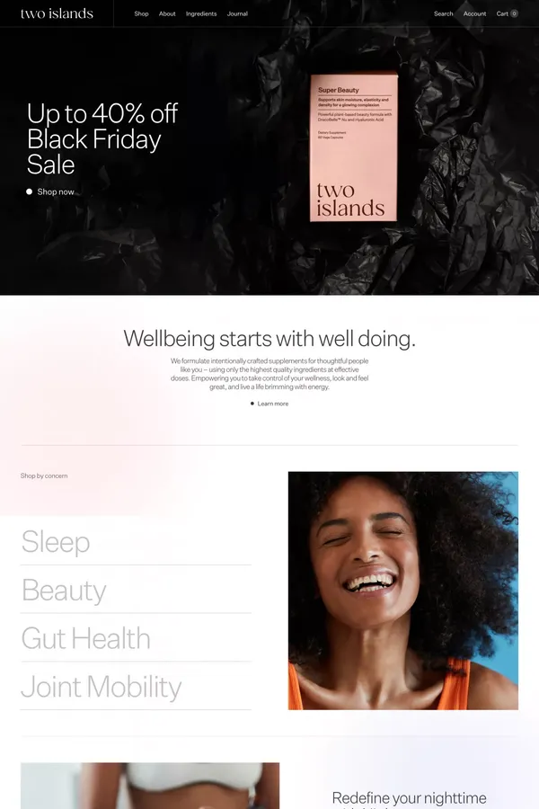Two Islands | Quality Collagen Supplements, Protein Powder & More - Ecommerce design inspiration