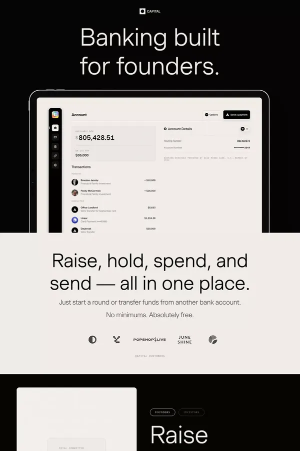 Capital — Banking built for founders - Landing design inspiration