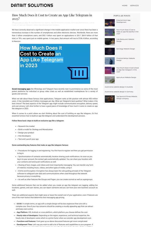 How Much Does it Cost to Create an App Like Telegram in 2023? - DataIT Solutions - Blog Post design inspiration
