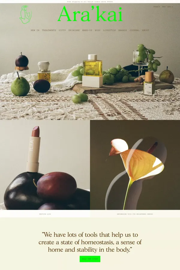 Curated Space With International Clean Products & Result Driven Facial– Ara'kai Beauty - Ecommerce design inspiration