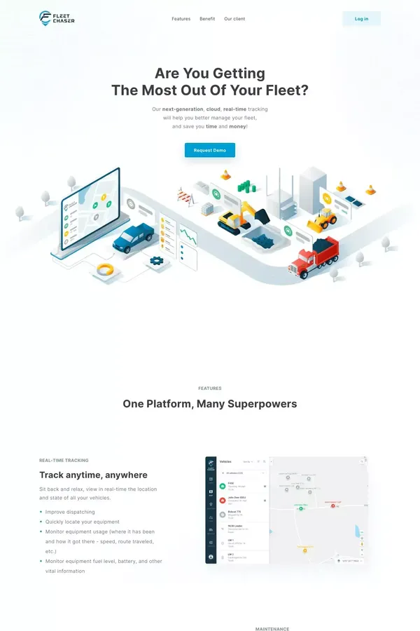 FleetChaser: Realtime Fleet and Equipment Management - Product page design inspiration