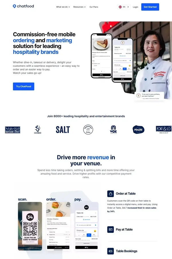 ChatFood | Powerful Mobile Ordering and Payments - Landing design inspiration