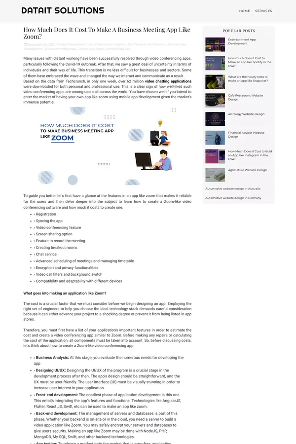 How Much Does It Cost To Make A Business Meeting App Like Zoom? - DataIT Solutions - Blog Post design inspiration