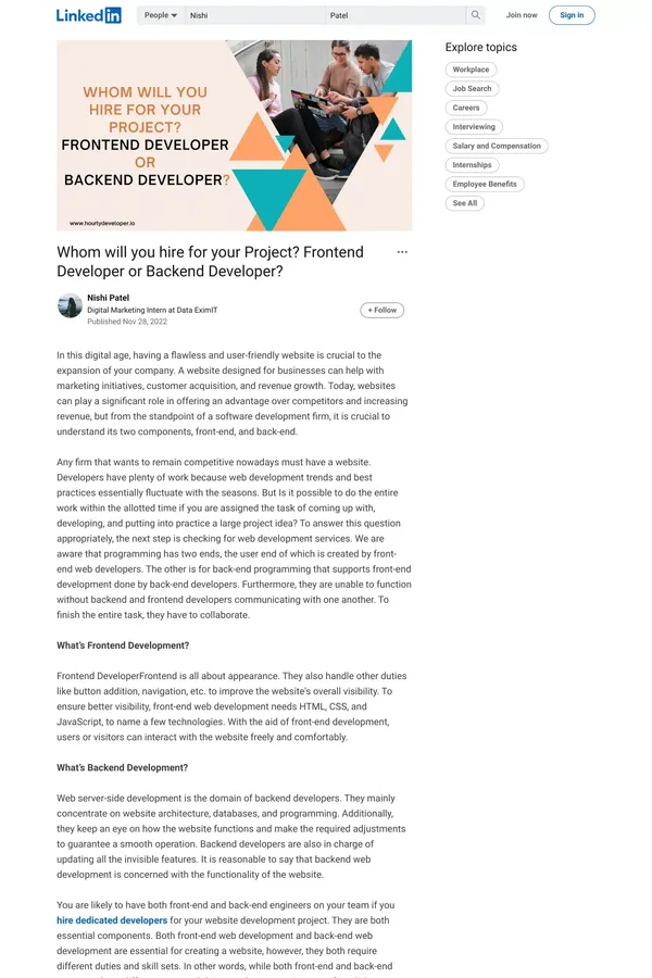 Whom will you hire for your Project? Frontend Developer or Backend Developer? - Blog Post design inspiration