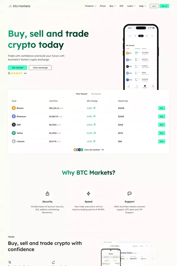 BTC Markets - Landing design inspiration