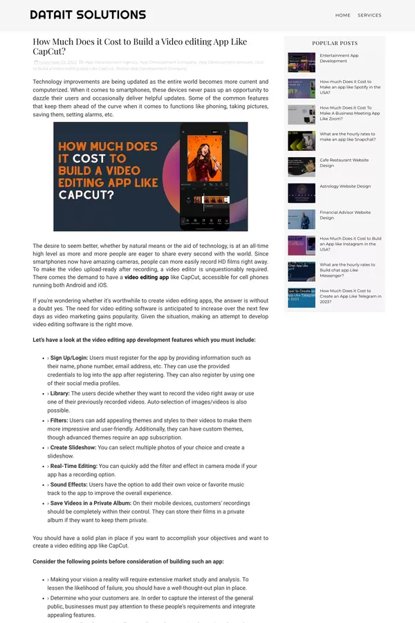 How Much Does it Cost to Build a Video editing App Like CapCut? - DataIT Solutions - Blog Post design inspiration