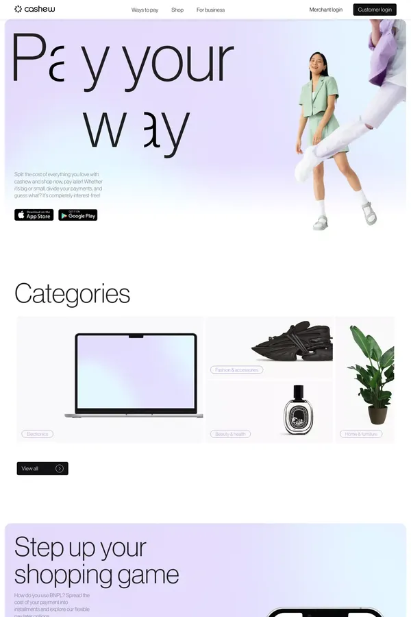 Shop now, pay later | cashew - Landing design inspiration