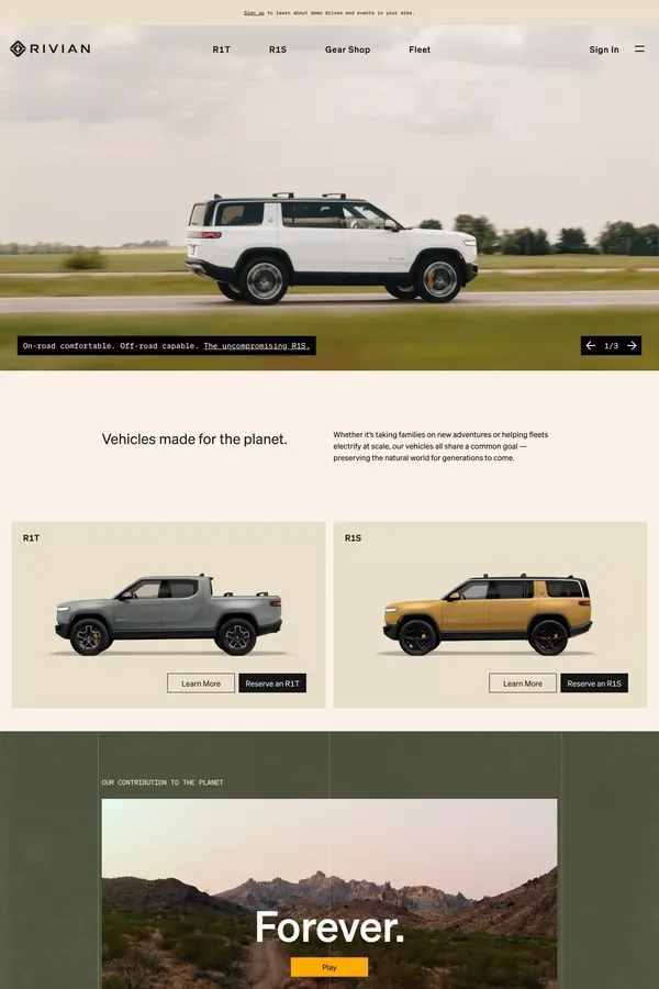 Rivian - Electric Adventure Vehicles - Landing design inspiration