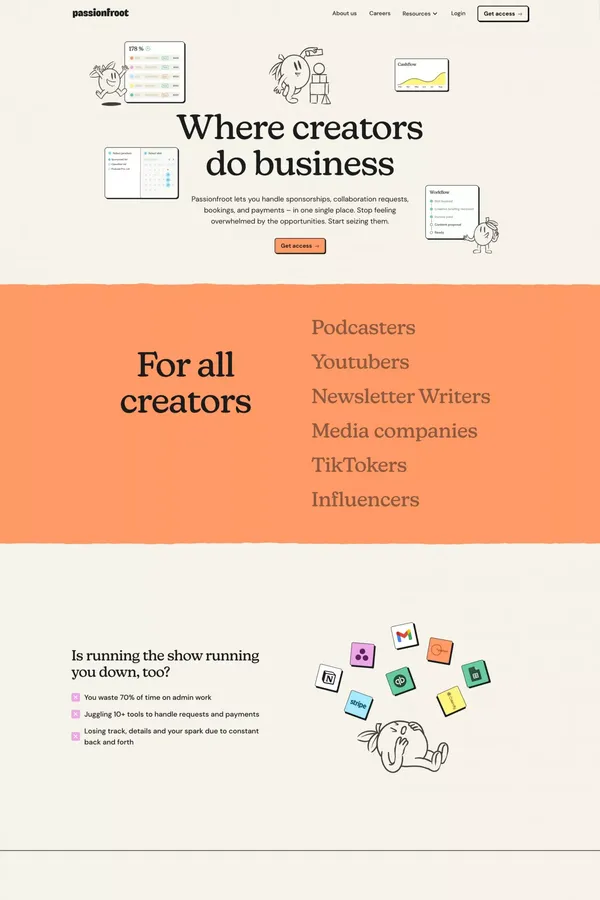 Passionfroot | Where Creators do Business - Landing design inspiration