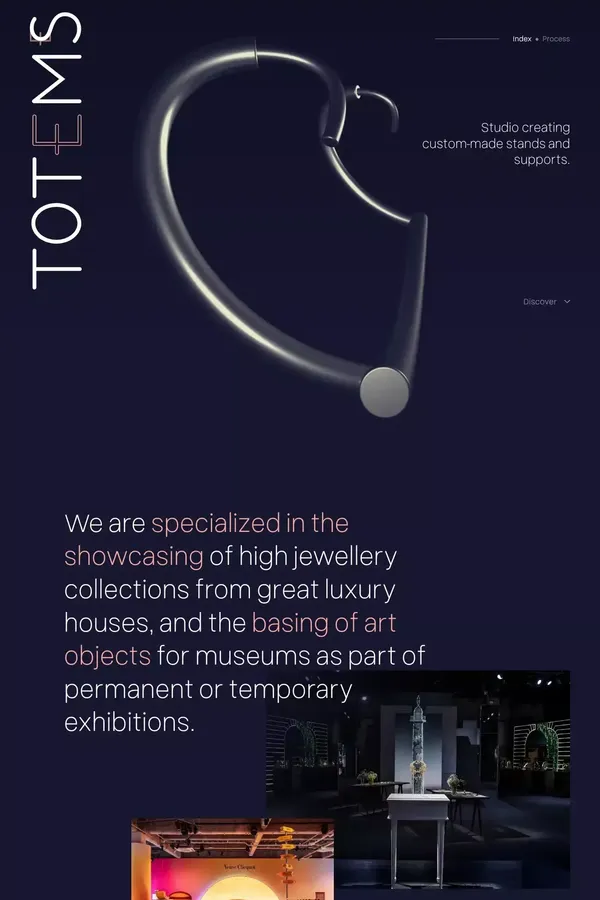 Totems | Studio creating custom-made stands and supports - Landing design inspiration